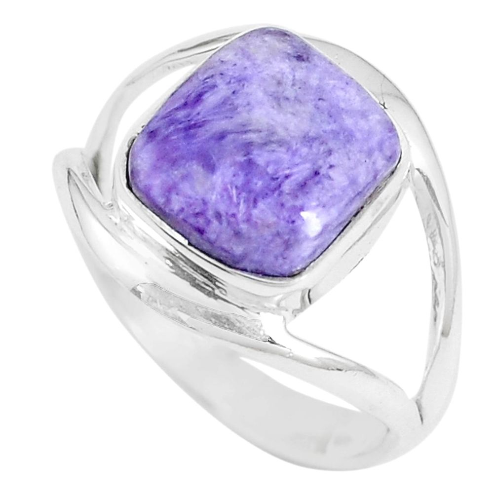 925 silver 6.26cts natural purple charoite (siberian) ring size 9.5 m87635