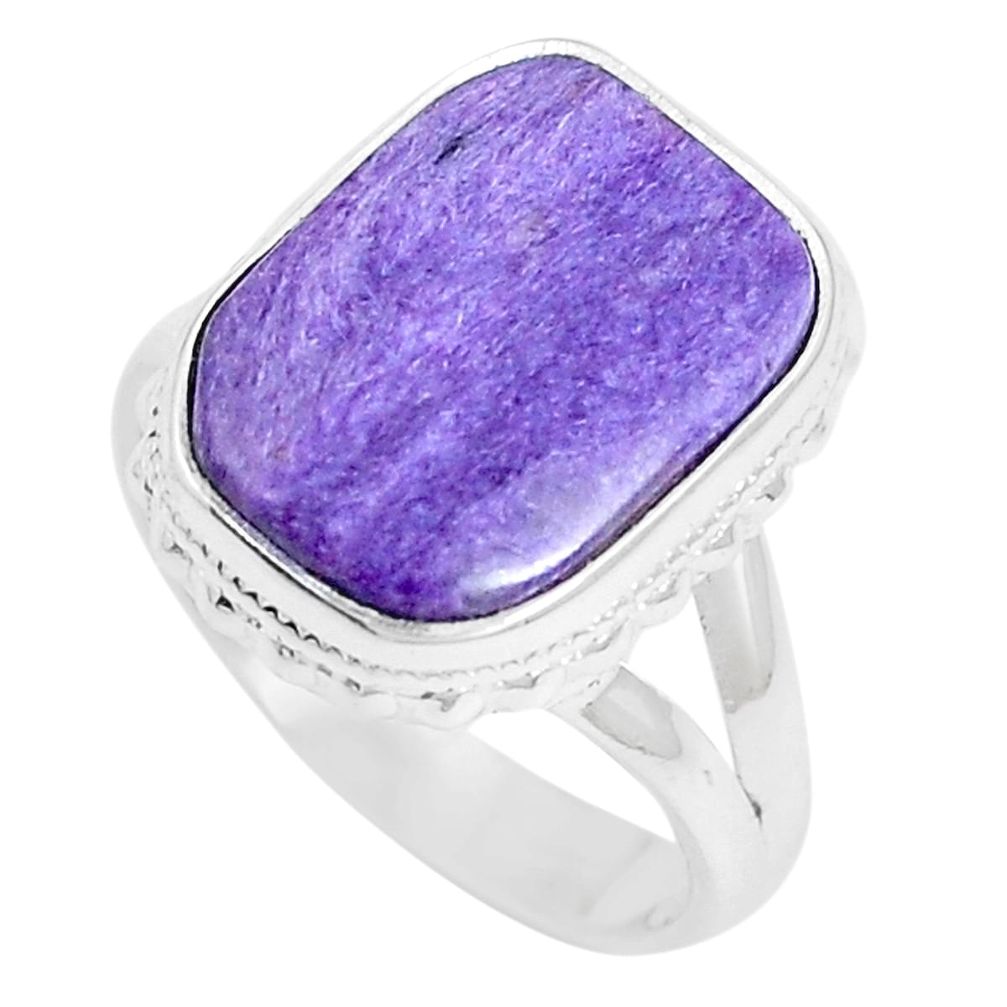 7.97cts natural purple charoite (siberian) 925 silver ring size 7.5 m87637