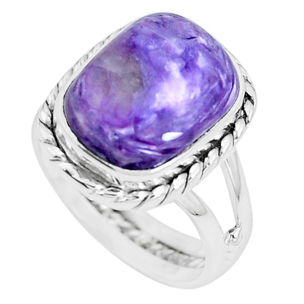 7.12cts natural purple charoite (siberian) 925 silver ring size 6.5 m87640