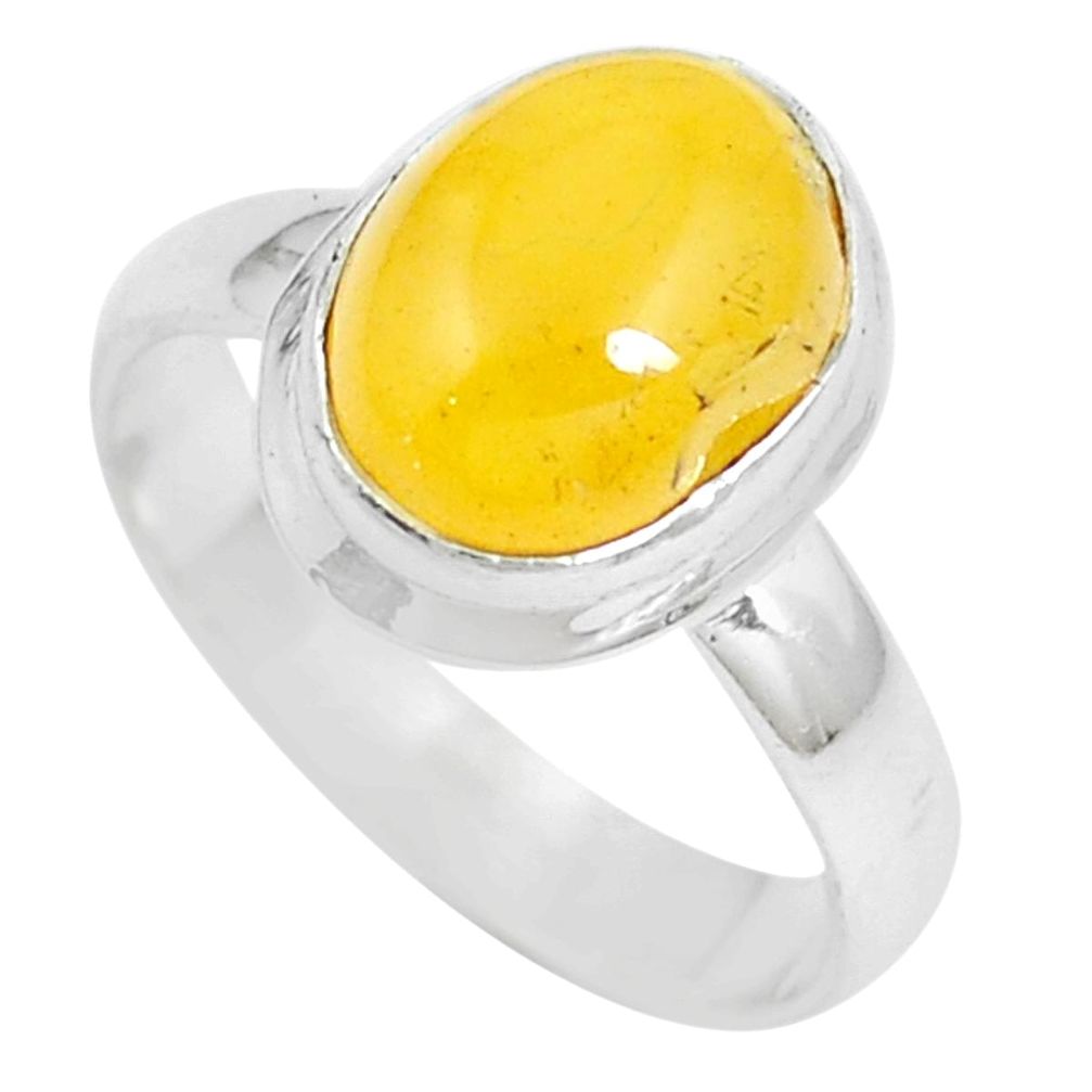 4.22cts natural yellow amber bone 925 sterling silver ring size 7 m87641