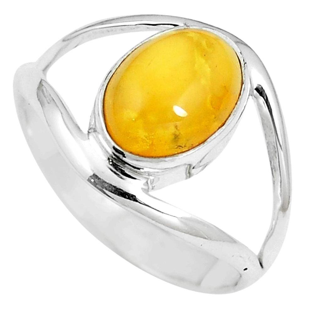 4.30cts natural yellow amber bone 925 sterling silver ring size 9.5 m87642