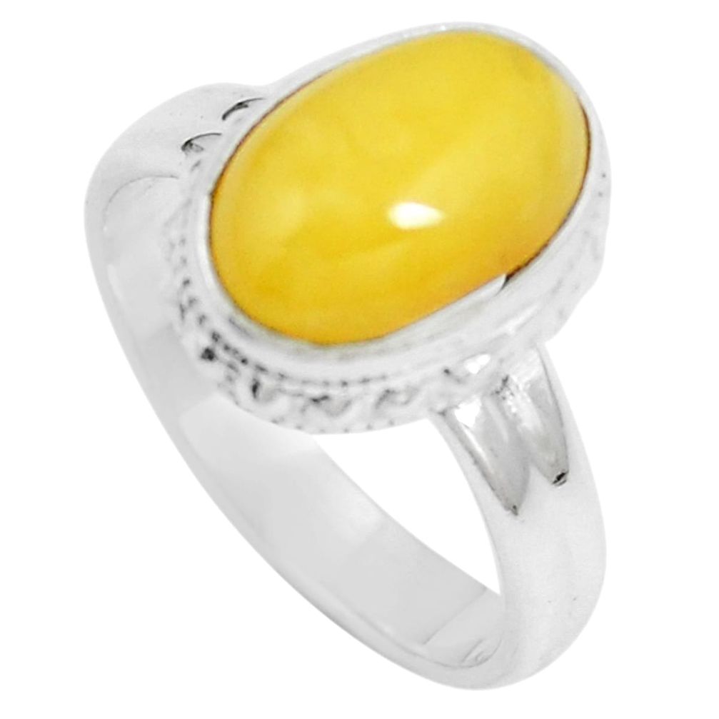 925 sterling silver 4.65cts natural yellow amber bone oval ring size 7 m87650