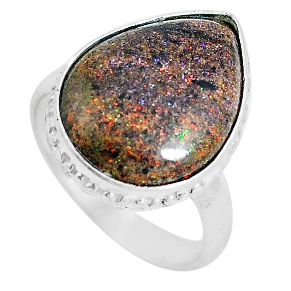 925 silver 13.66cts natural black honduran matrix opal pear ring size 8 m87680