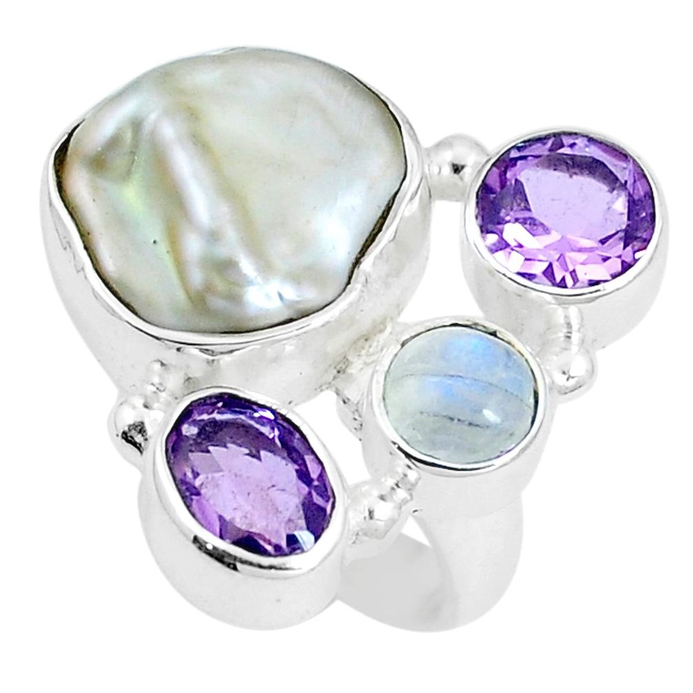 10.02cts natural white pearl amethyst 925 sterling silver ring size 7 m87801