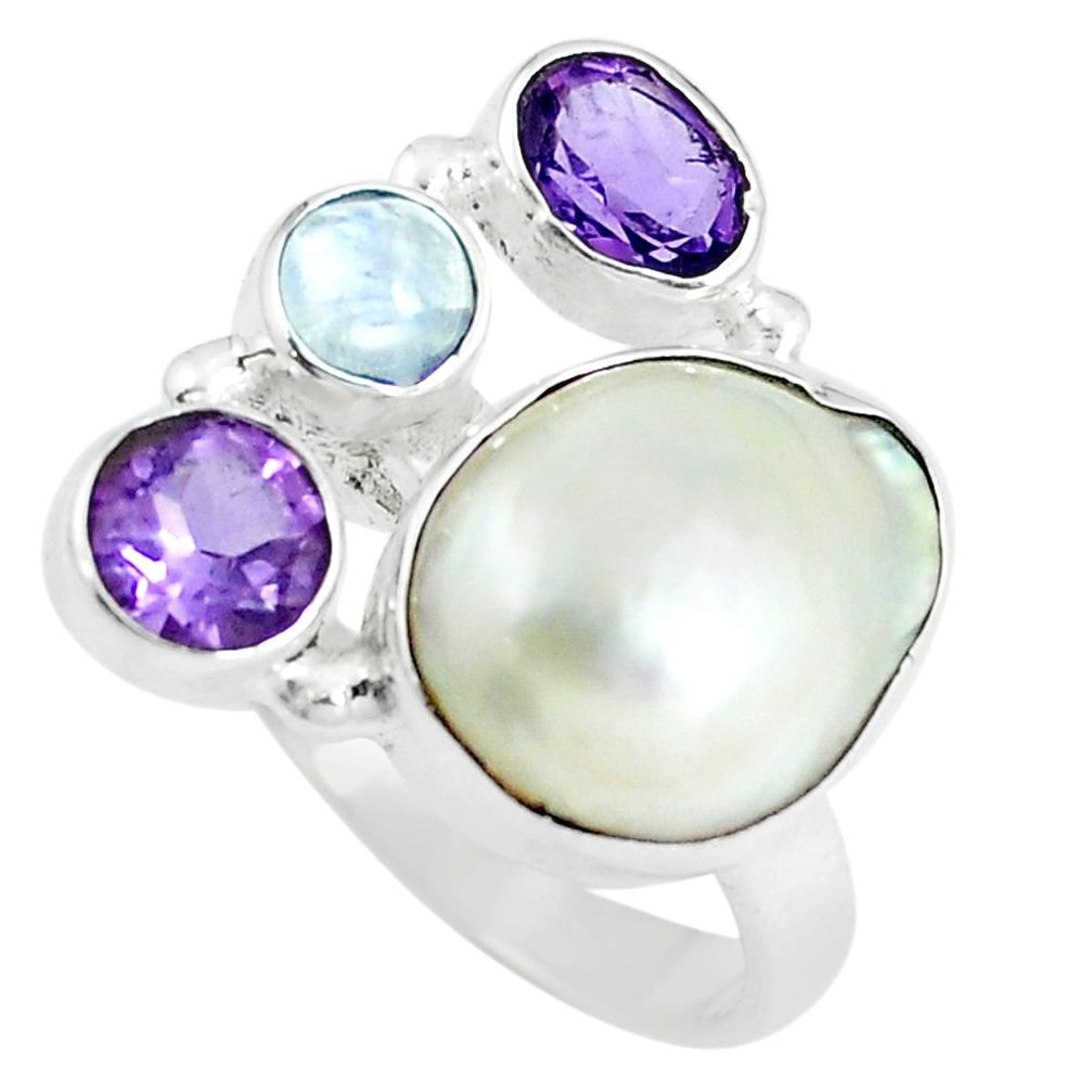 925 sterling silver 11.62cts natural white pearl amethyst ring size 7 m87803