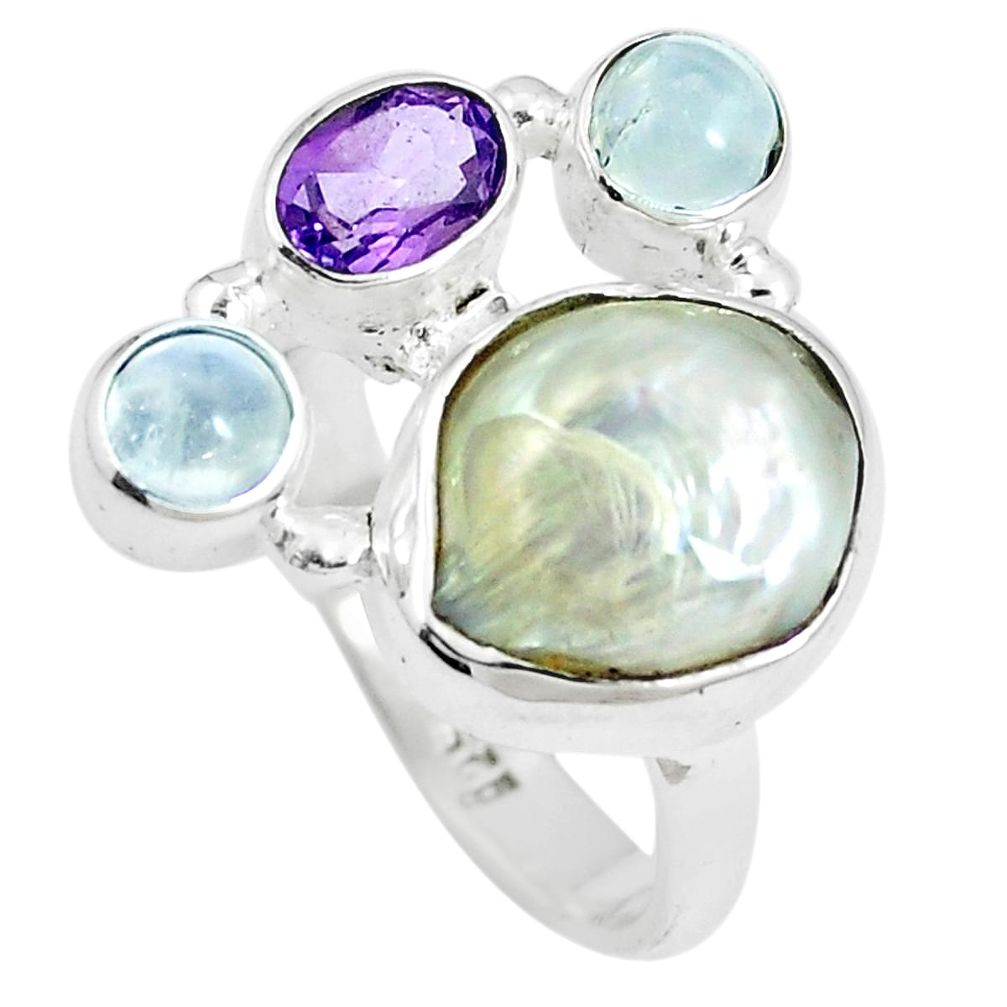 11.02cts natural white pearl amethyst 925 sterling silver ring size 7 m87805