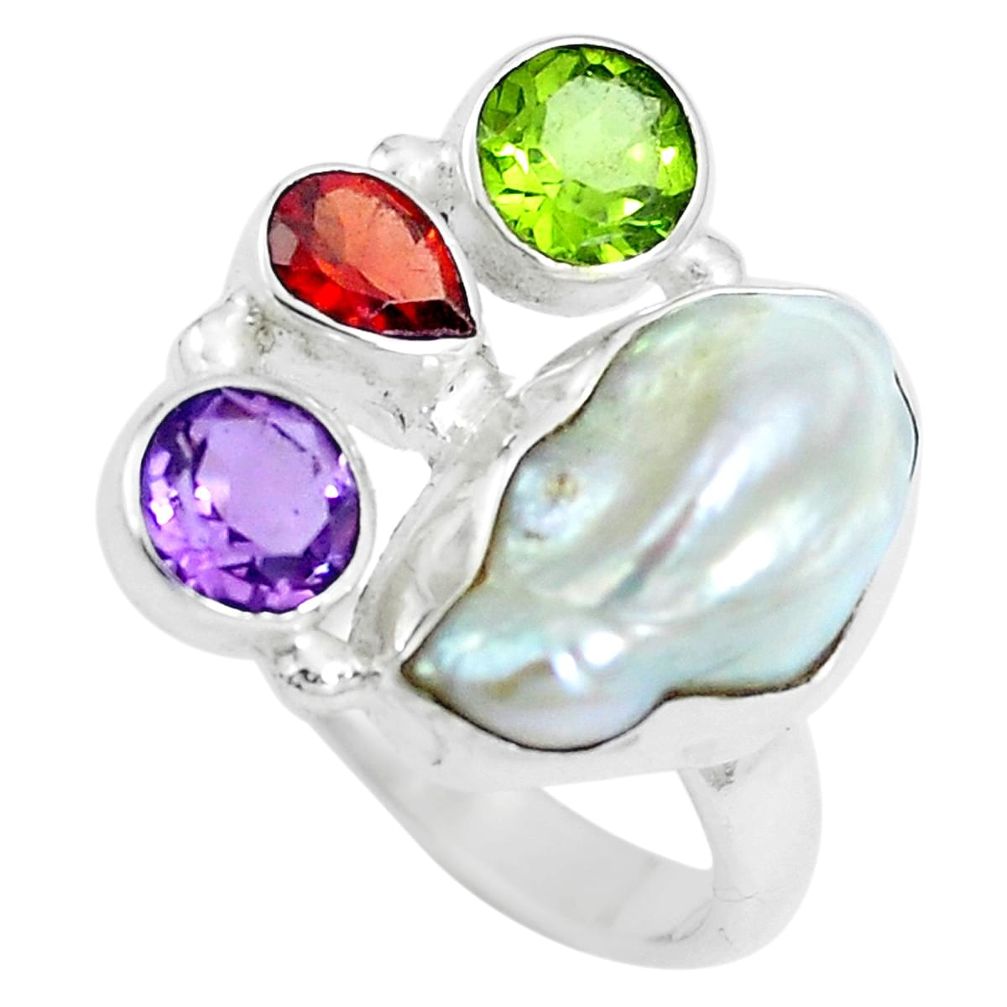 925 sterling silver 11.62cts natural white pearl amethyst ring size 8 m87807