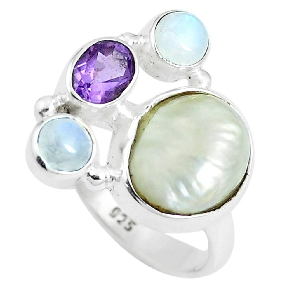 10.37cts natural white pearl amethyst 925 sterling silver ring size 6.5 m87808
