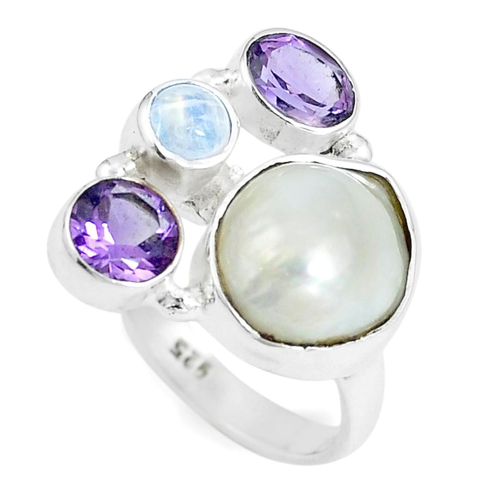 925 silver 11.62cts natural white pearl amethyst ring jewelry size 7 m87811