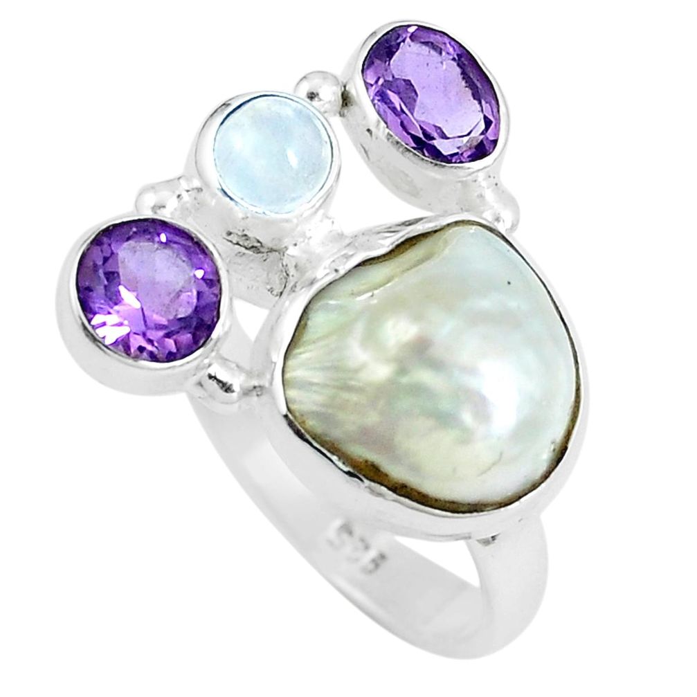11.02cts natural white pearl amethyst 925 sterling silver ring size 7.5 m87812