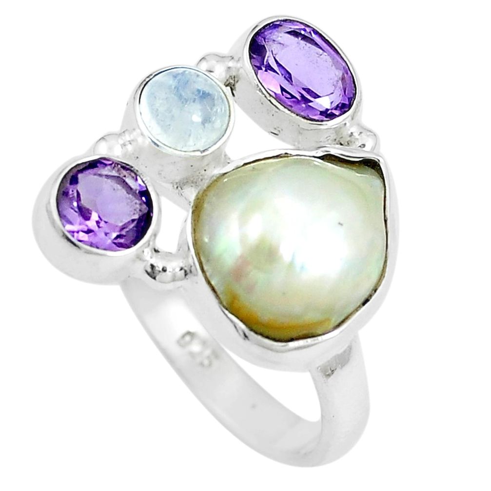 11.62cts natural white pearl amethyst 925 sterling silver ring size 8.5 m87815