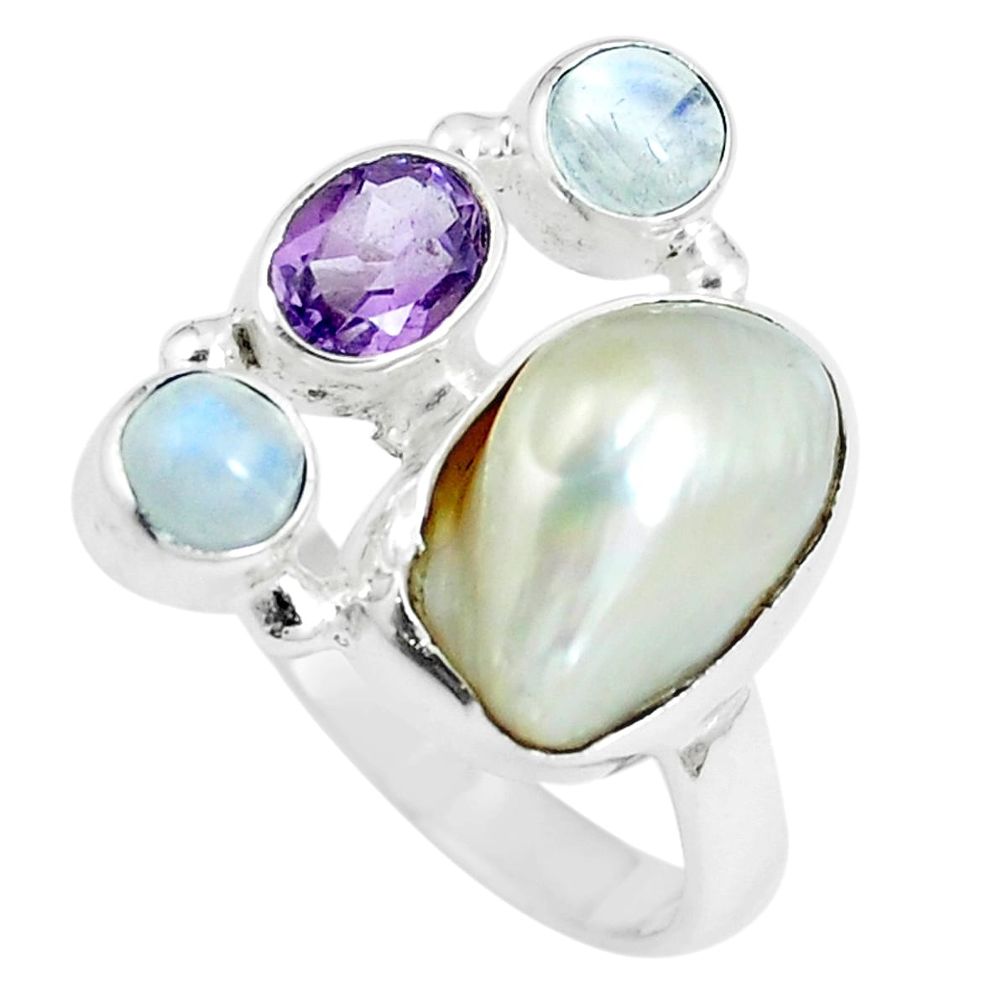 10.70cts natural white pearl amethyst 925 sterling silver ring size 8 m87816