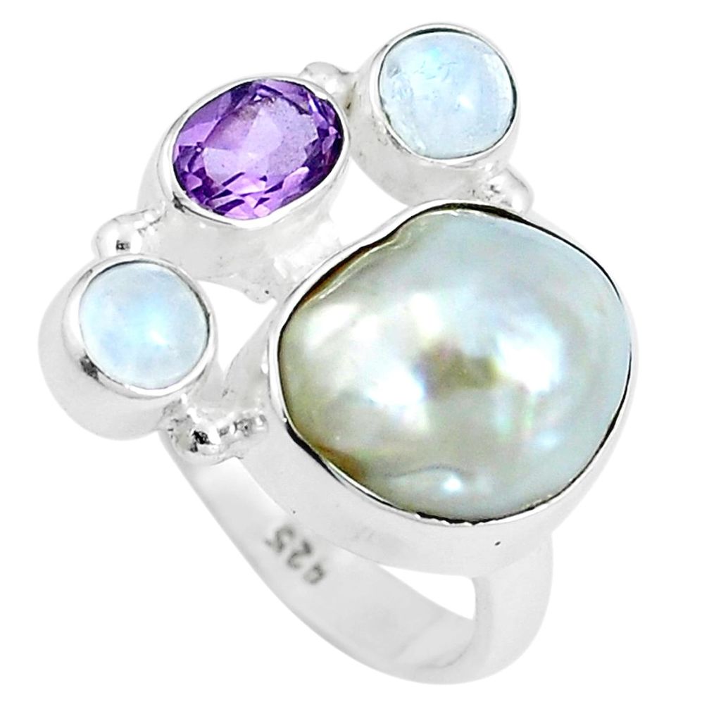 11.95cts natural white pearl amethyst 925 sterling silver ring size 6.5 m87817