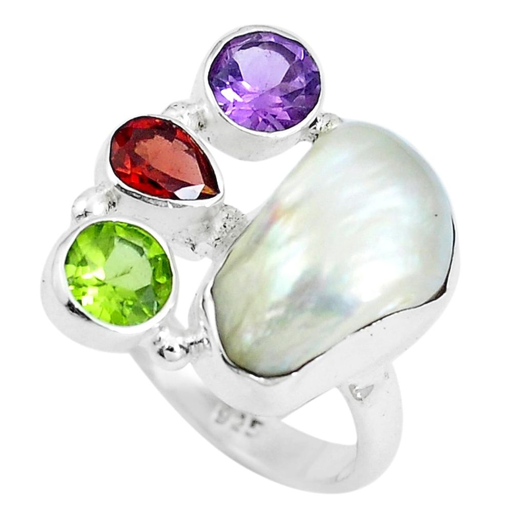 11.97cts natural white pearl amethyst 925 sterling silver ring size 7 m87819