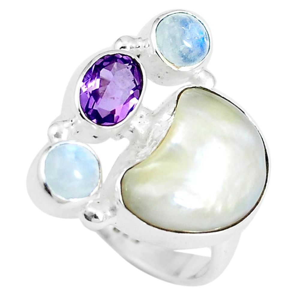 11.23cts natural white pearl amethyst 925 sterling silver ring size 6.5 m87820