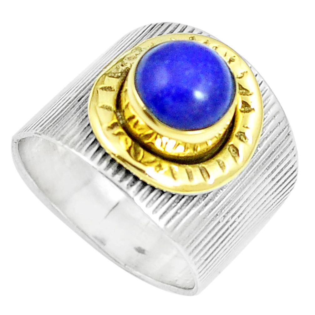 2.69cts victorian lapis lazuli silver two tone solitaire ring size 5.5 m88001