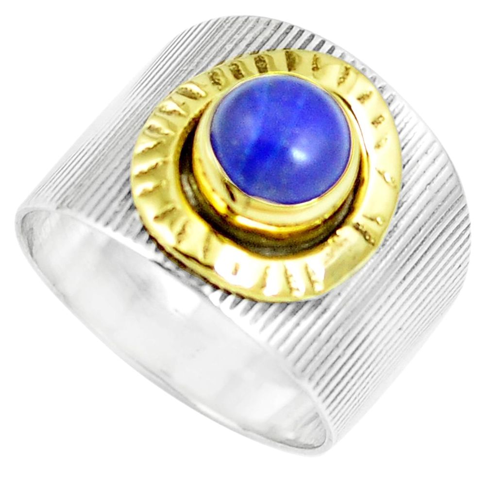 2.94cts victorian lapis lazuli 925 silver two tone solitaire ring size 9 m88002
