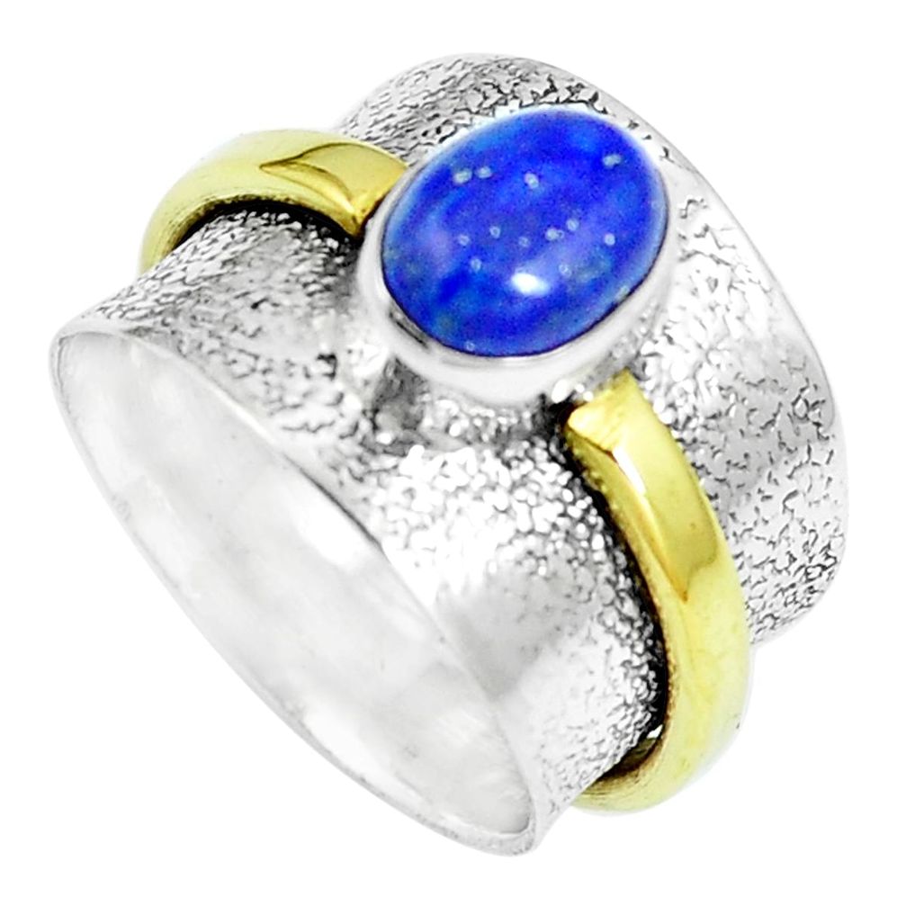 2.10cts victorian lapis lazuli 925 silver two tone solitaire ring size 6 m88003