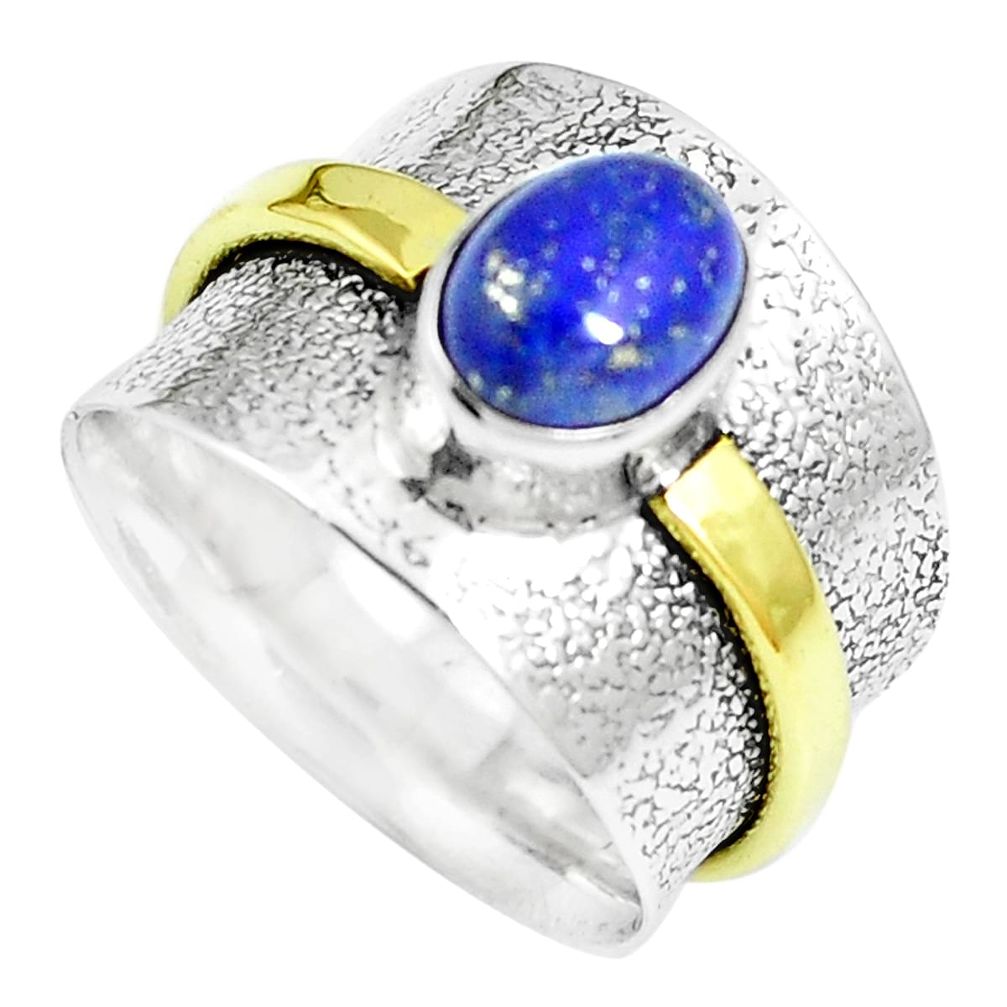 925 silver 2.19cts victorian lapis lazuli two tone solitaire ring size 7 m88004