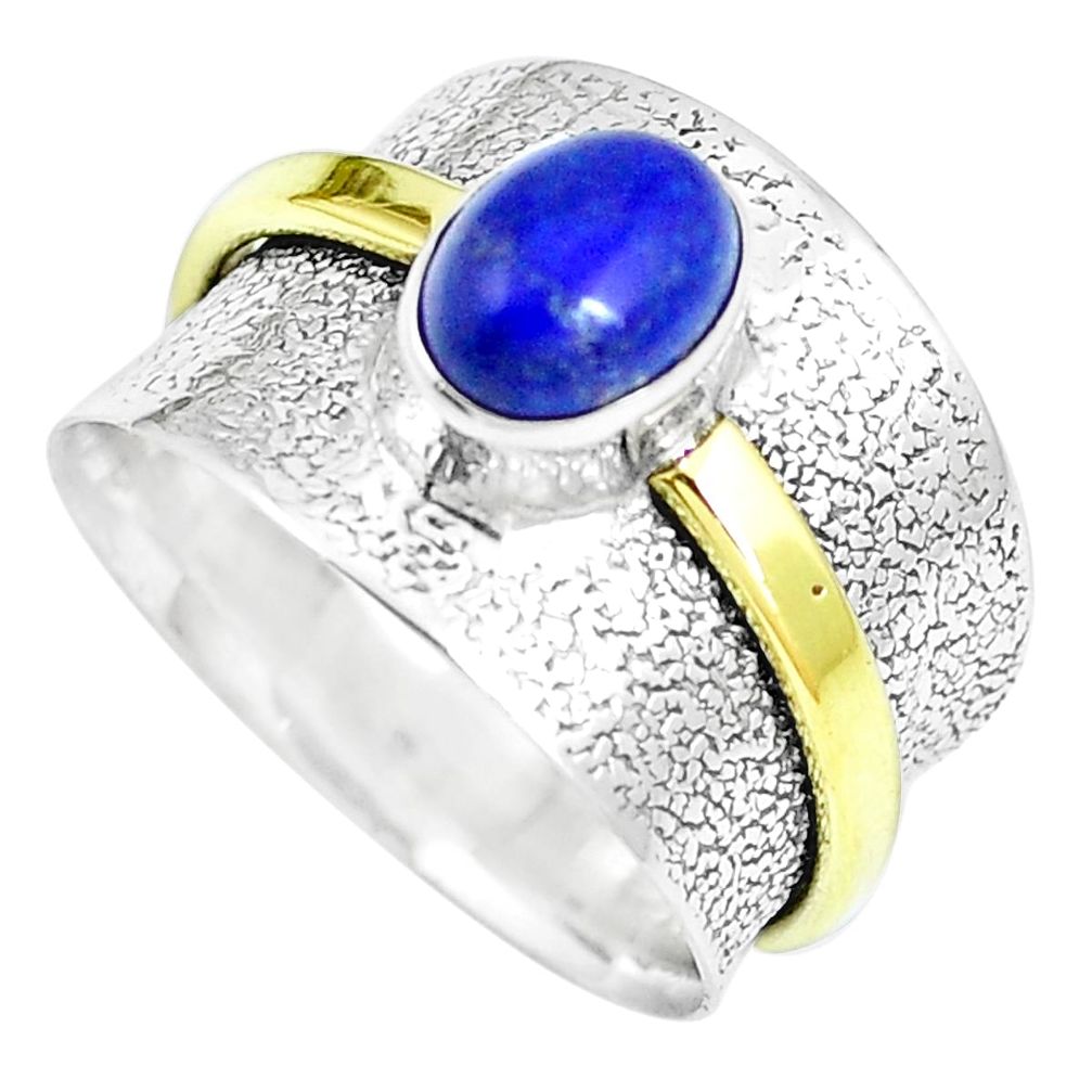 2.41cts natural lapis lazuli 925 silver two tone solitaire ring size 8.5 m88005