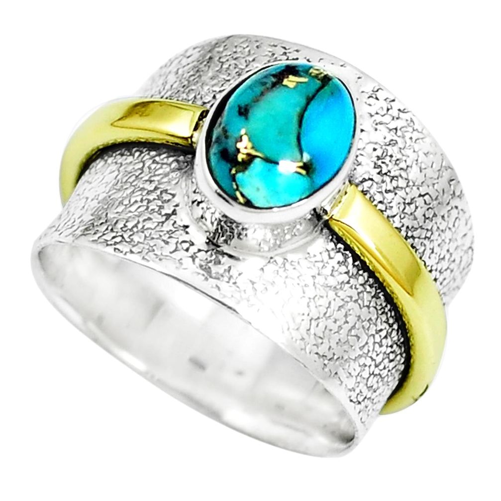 925 silver 2.10cts copper turquoise two tone solitaire ring size 6.5 m88006