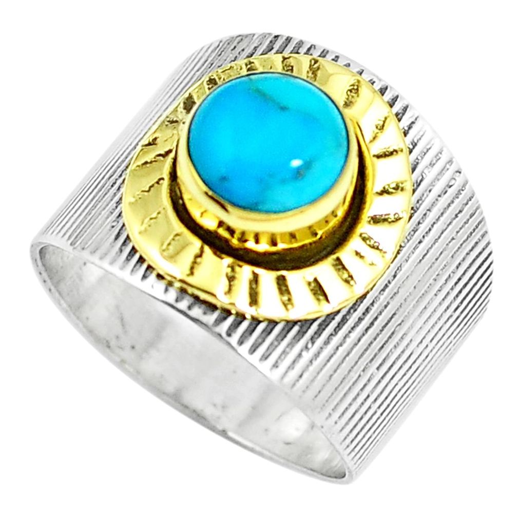 Blue arizona mohave turquoise 925 silver two tone solitaire ring size 7 m88008