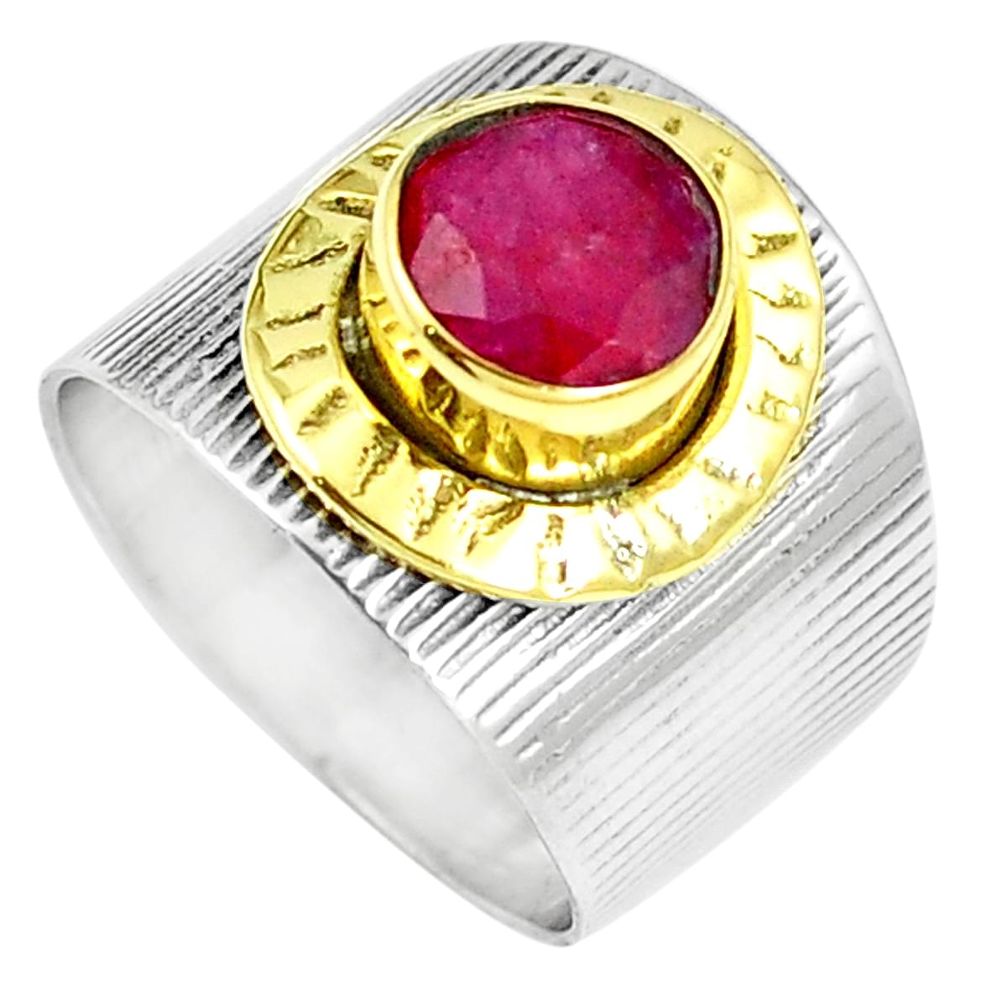 2.35cts victorian red ruby 925 silver two tone solitaire ring size 5.5 m88009