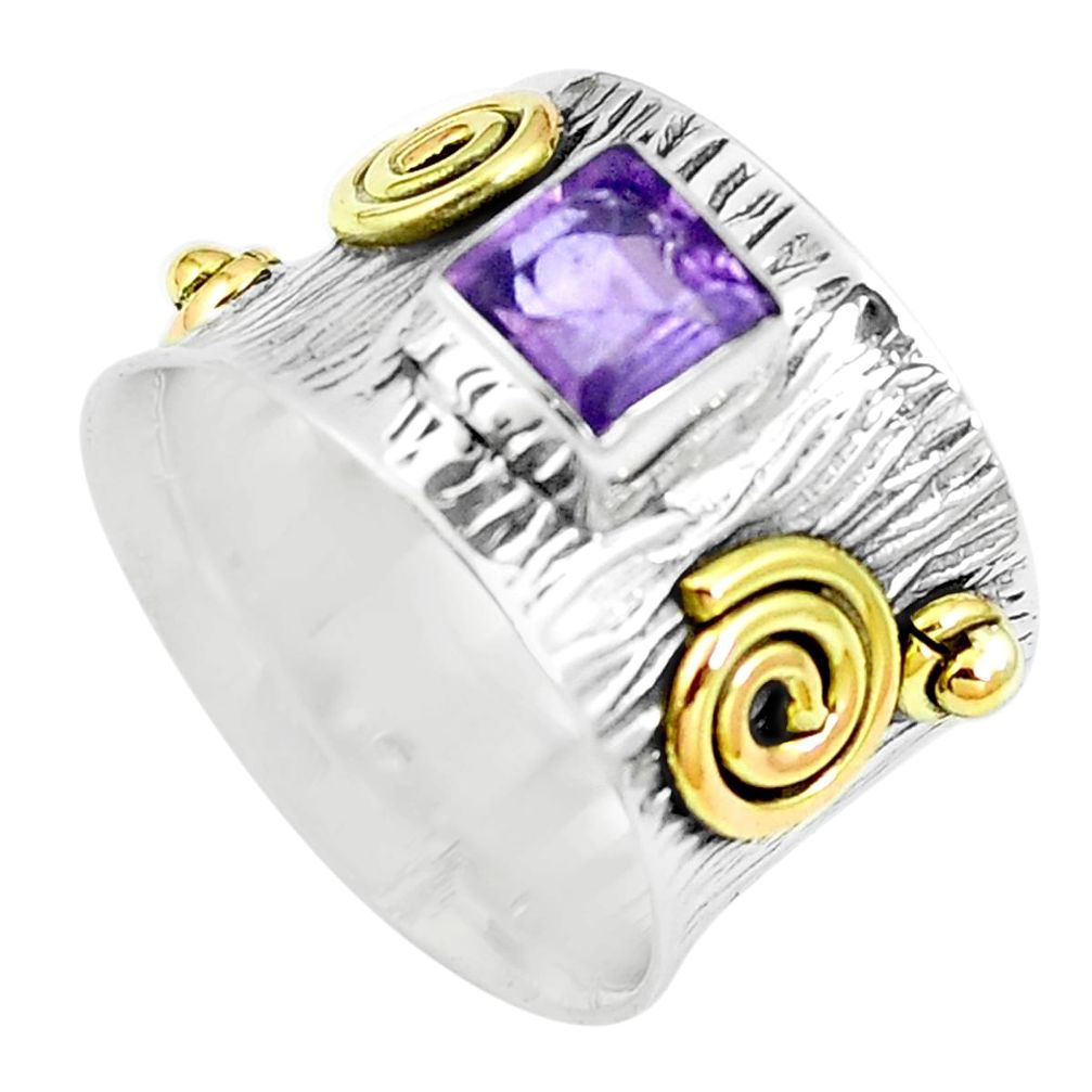 925 silver 1.77cts victorian amethyst two tone solitaire ring size 7.5 m88024