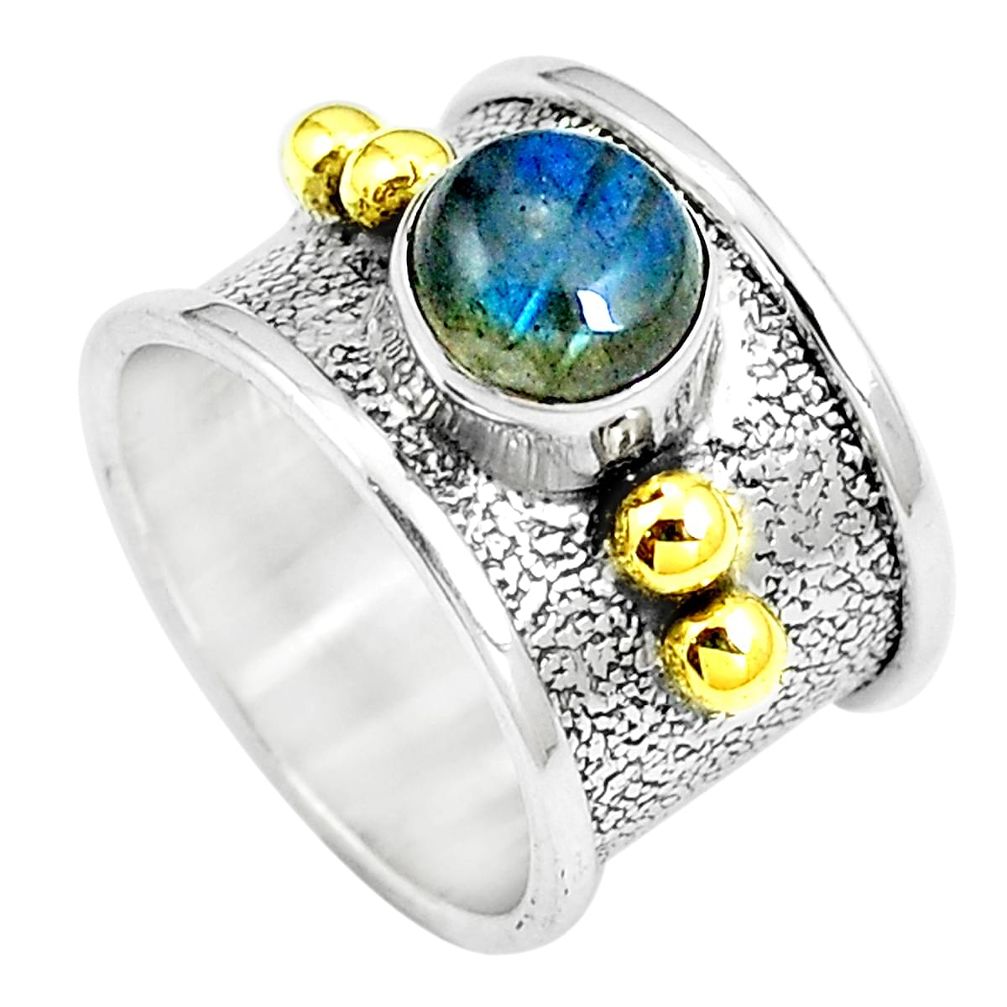 2.94cts victorian labradorite silver two tone solitaire ring size 5.5 m88037