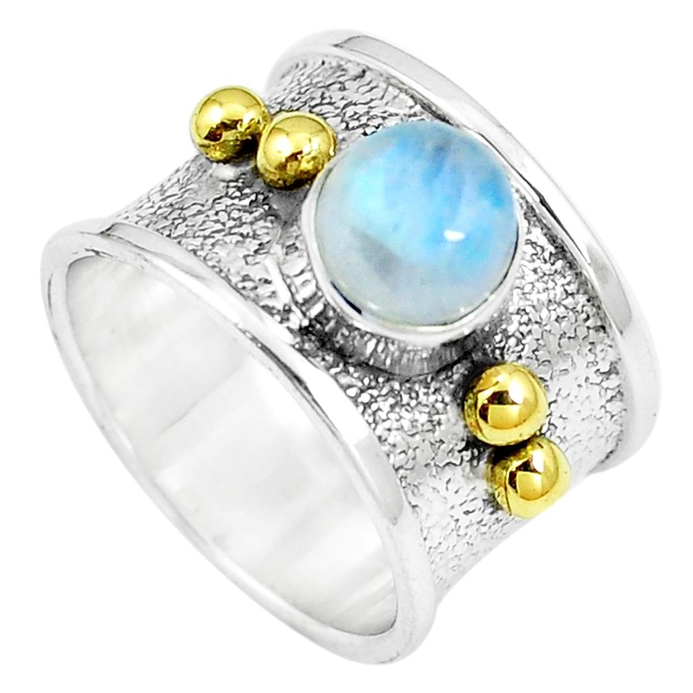 925 silver 2.94cts victorian moonstone two tone solitaire ring size 6.5 m88040