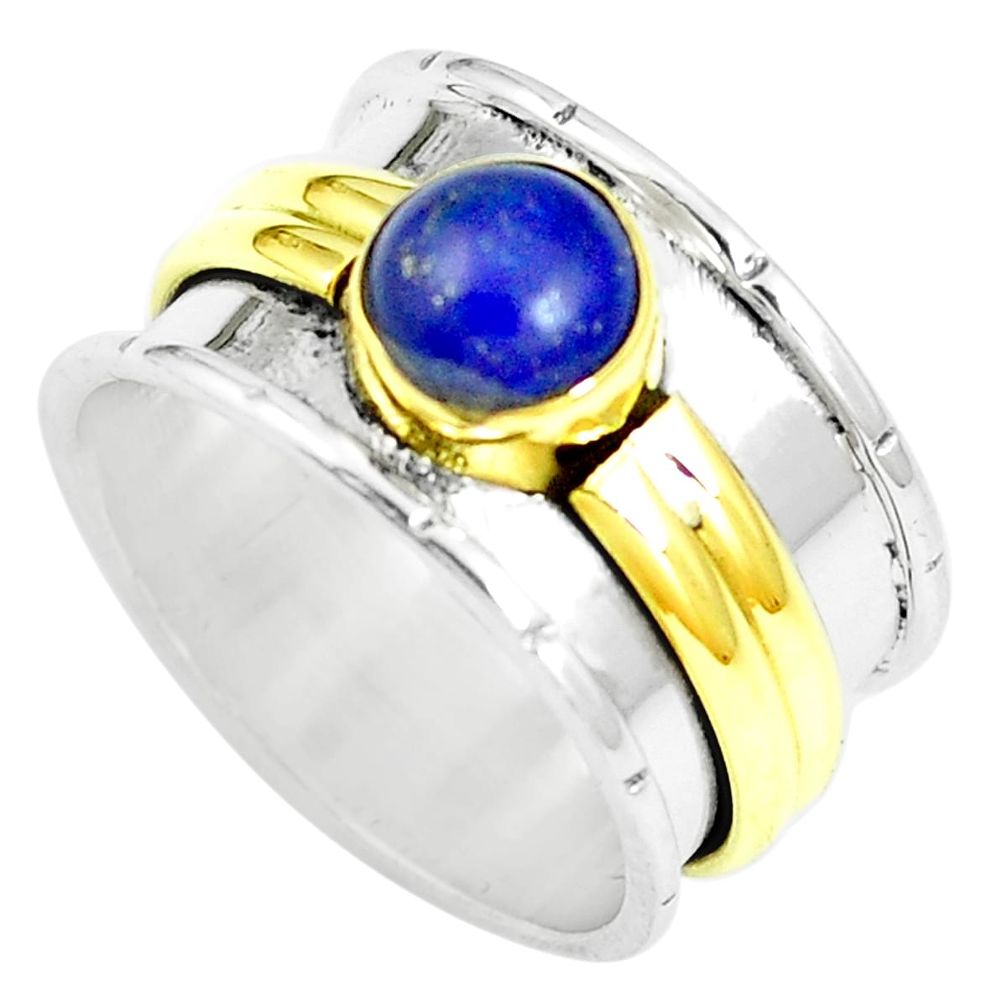 2.75cts victorian lapis lazuli silver two tone solitaire ring size 7.5 m88043