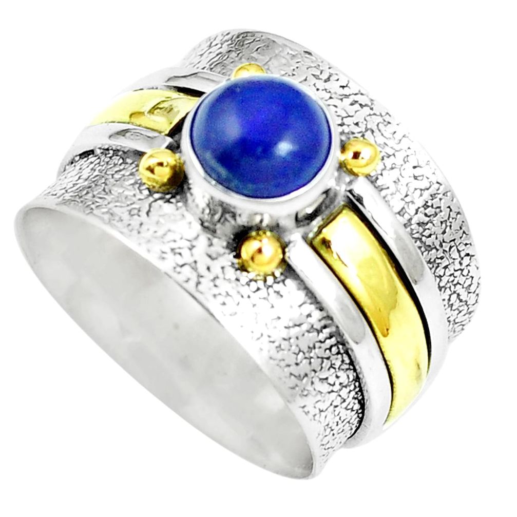 925 silver 3.08cts victorian lapis lazuli two tone solitaire ring size 9 m88045