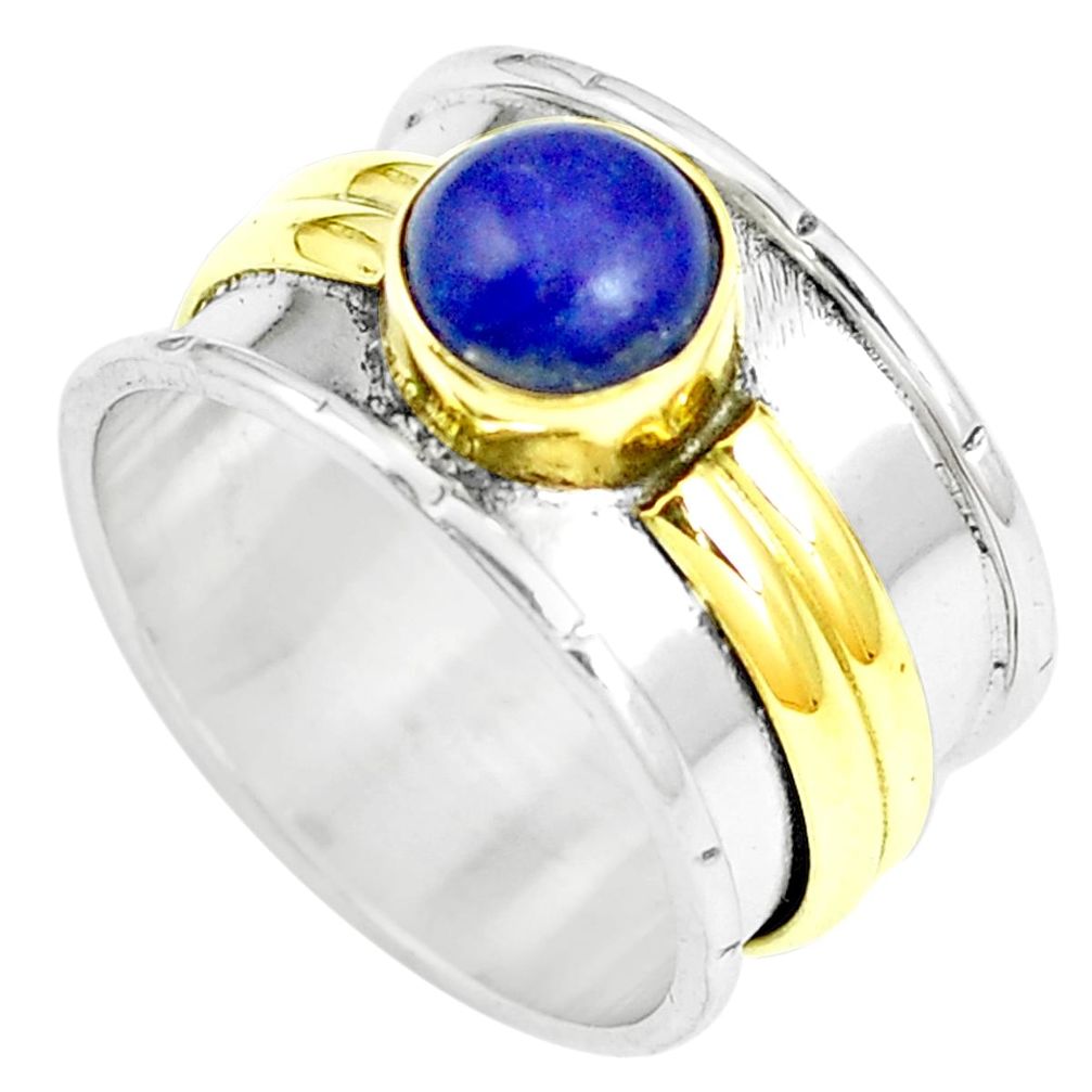 2.66cts victorian lapis lazuli silver two tone solitaire ring size 7.5 m88046