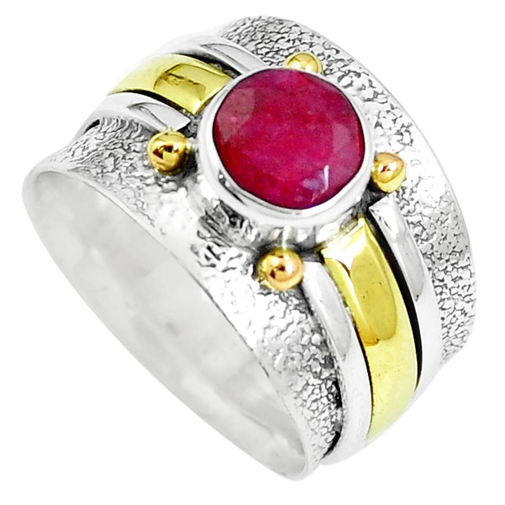 925 silver 2.66cts victorian red ruby two tone solitaire ring size 7 m88050