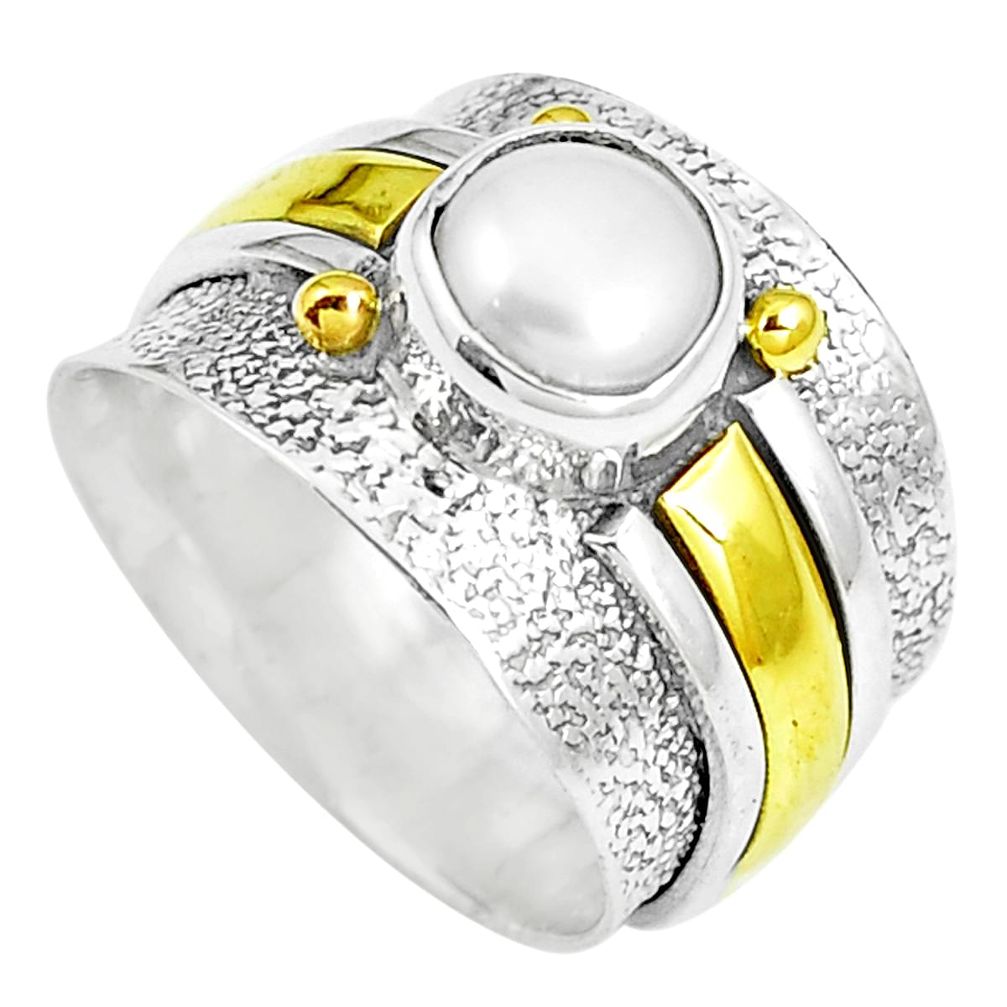 2.41cts victorian pearl 925 silver two tone solitaire ring size 6 m88054