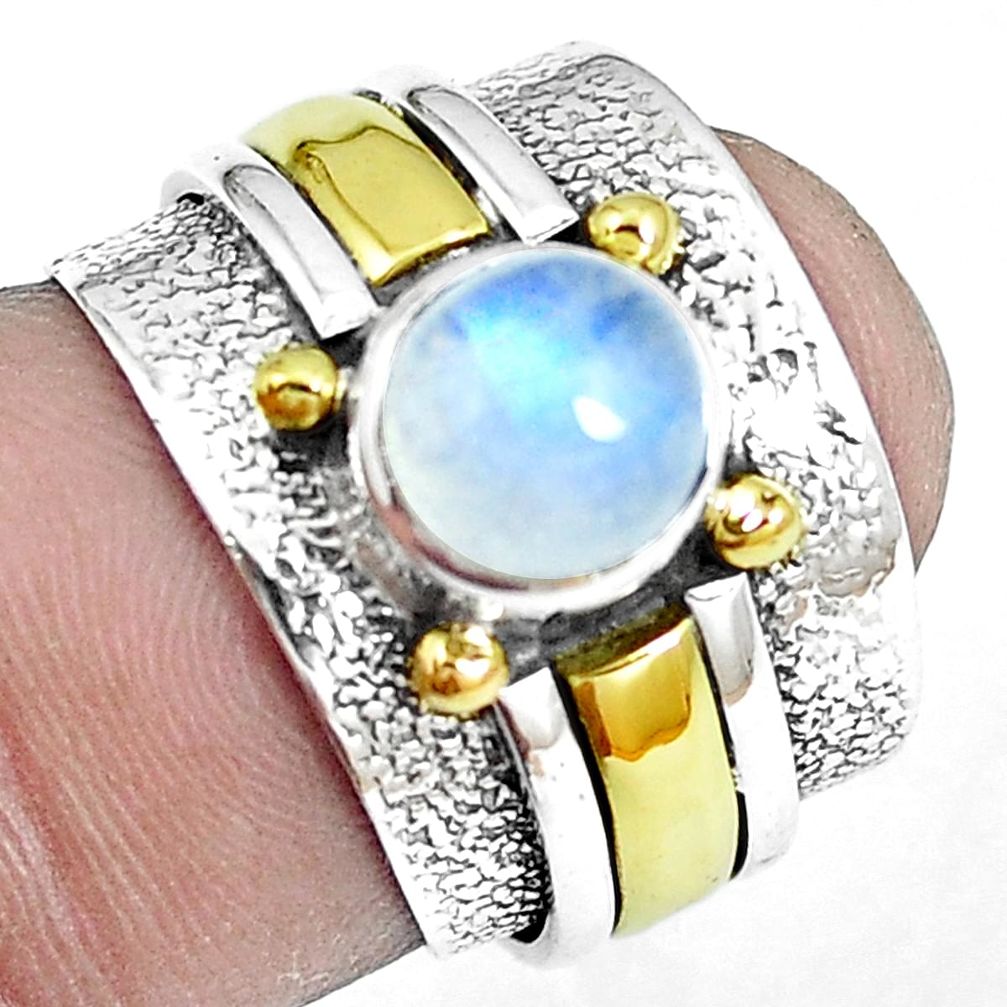 2.59cts victorian moonstone 925 silver two tone solitaire ring size 5.5 m88058