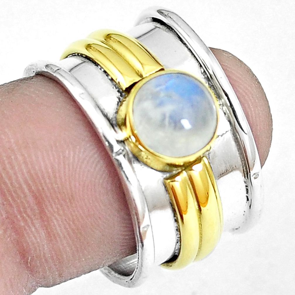 2.58cts victorian moonstone 925 silver two tone solitaire ring size 7.5 m88059