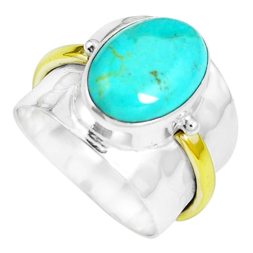7.22cts arizona mohave turquoise silver two tone solitaire ring size 9 m88065
