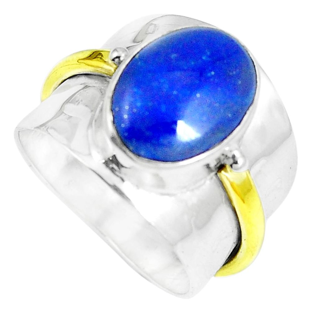 6.42cts blue lapis lazuli 925 silver two tone solitaire ring size 8.5 m88070