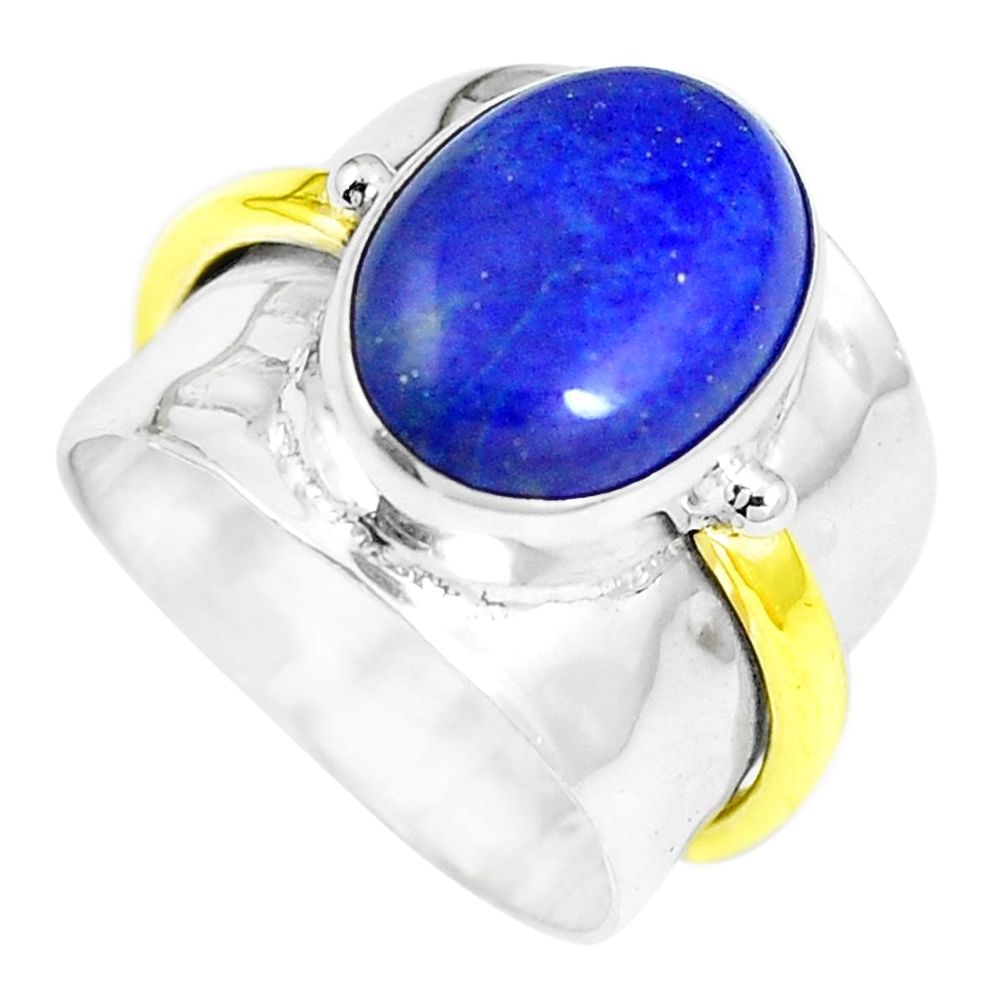 6.61cts blue lapis lazuli 925 silver two tone solitaire ring size 7.5 m88071