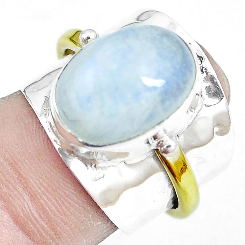 7.08cts rainbow moonstone 925 silver two tone solitaire ring size 6 m88076