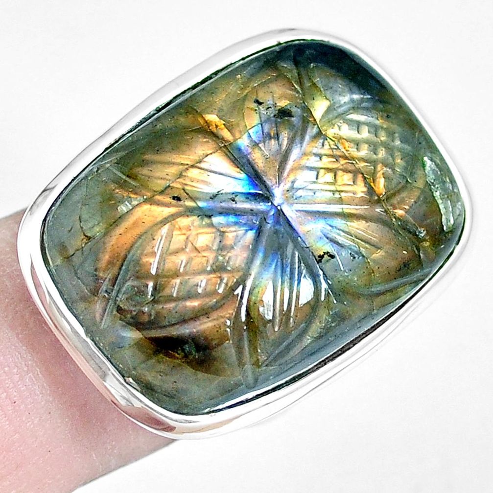 25.57cts natural blue labradorite 925 silver solitaire ring size 7 m88081