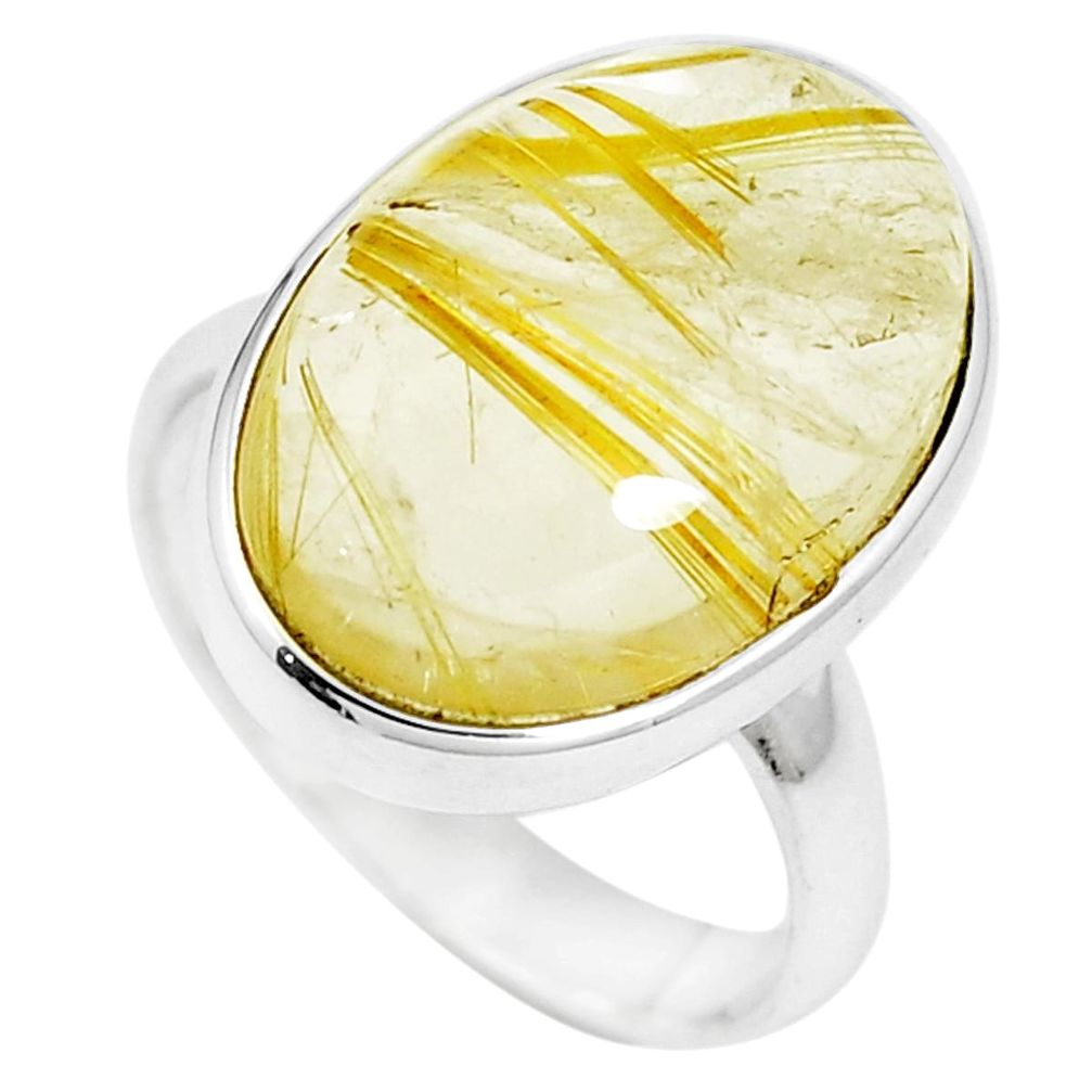14.12cts golden tourmaline rutile 925 silver solitaire ring size 8 m88089