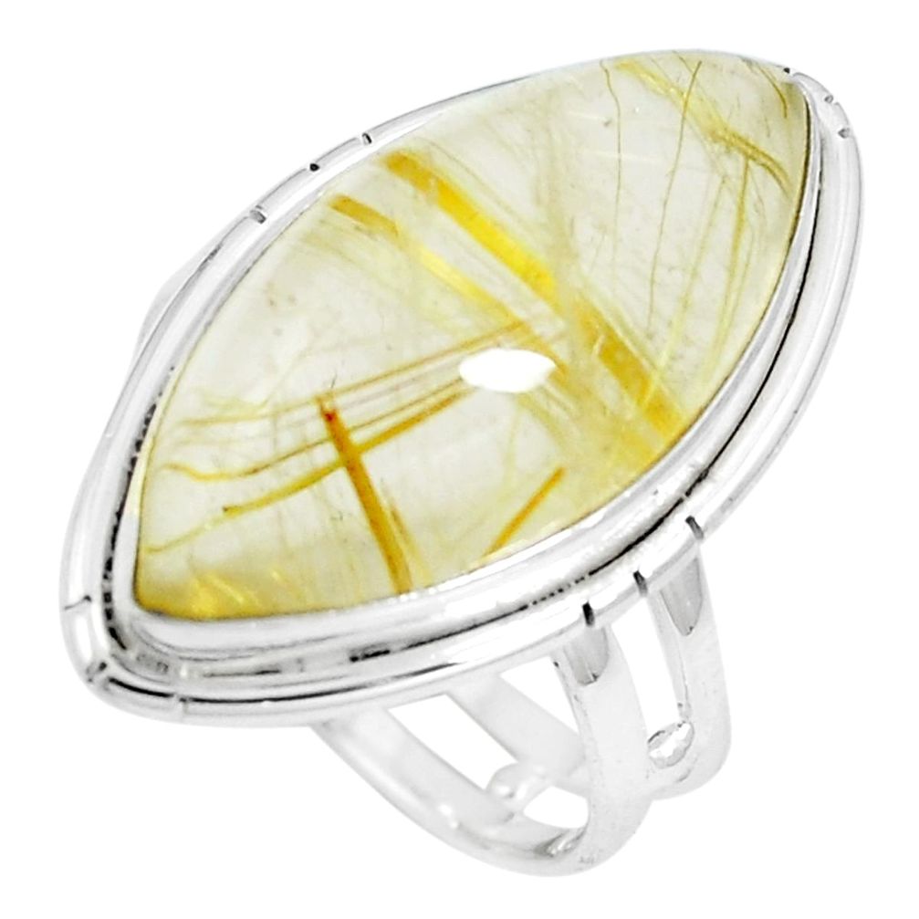 17.20cts natural golden tourmaline rutile silver solitaire ring size 8 m88091