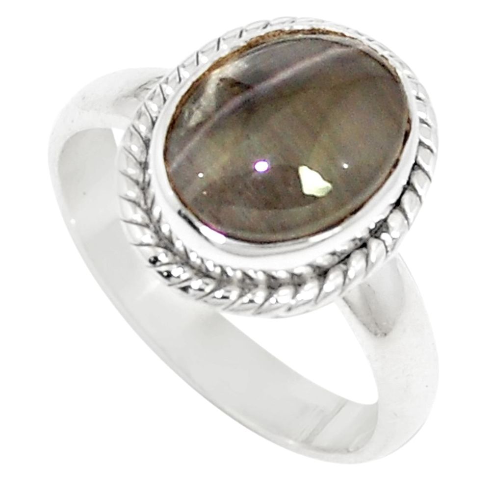 4.82cts natural cat's eye sillimanite 925 silver solitaire ring size 7 m88102