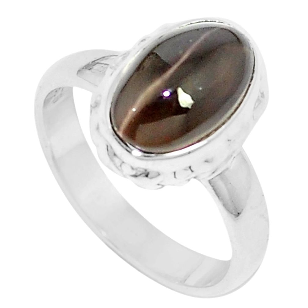 3.73cts natural cat's eye sillimanite 925 silver solitaire ring size 6 m88103