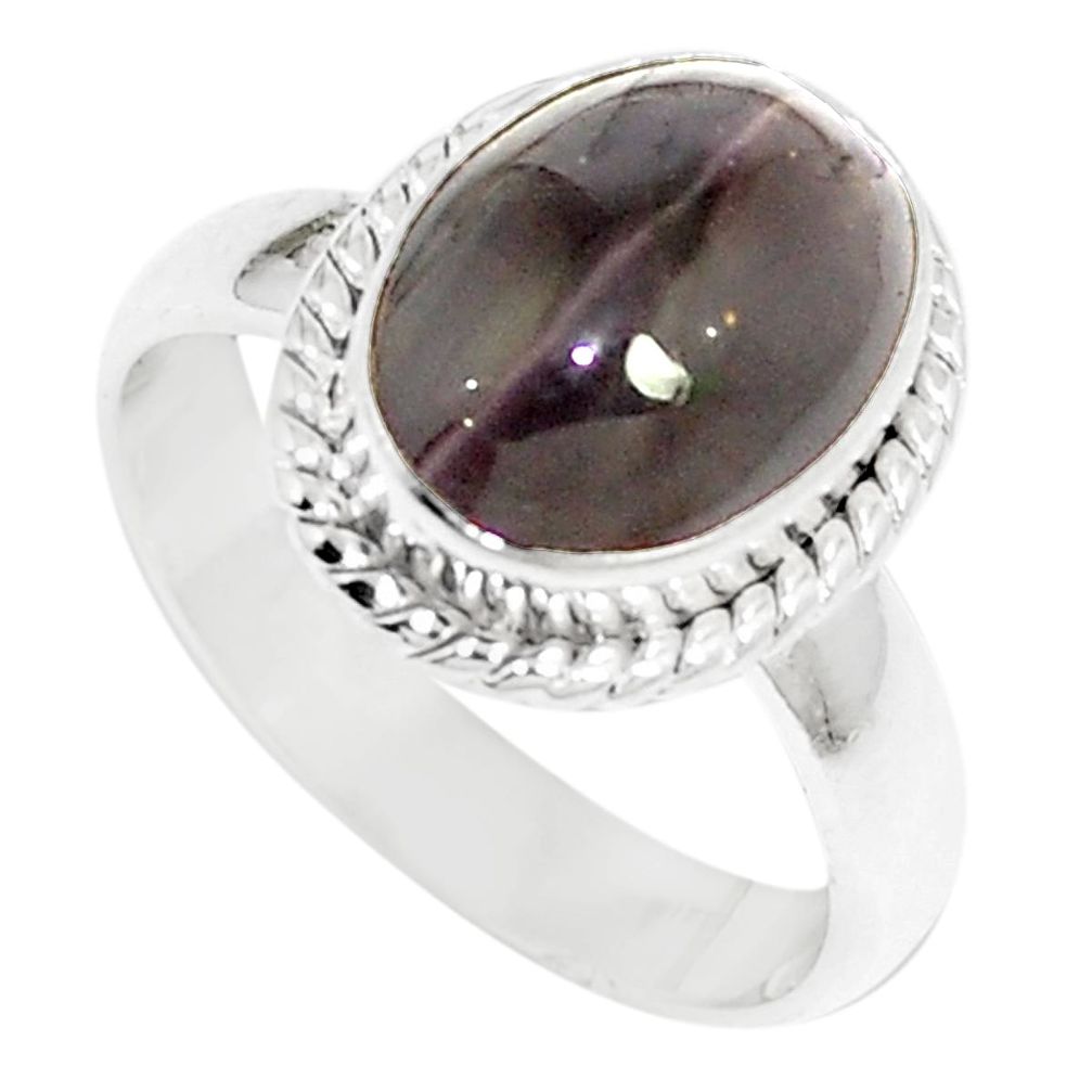 4.68cts natural black cat's eye sillimanite silver solitaire ring size 6 m88104