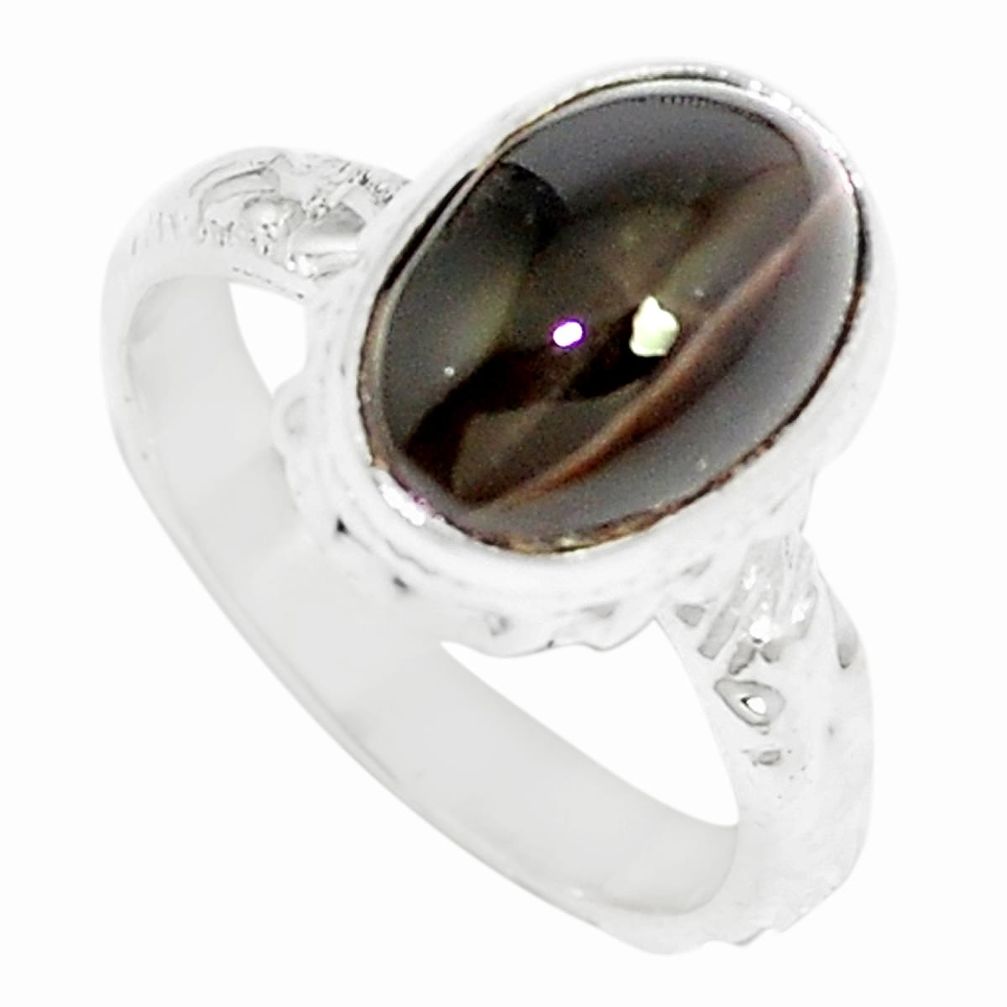 925 silver 5.36cts natural cat's eye sillimanite solitaire ring size 5.5 m88105