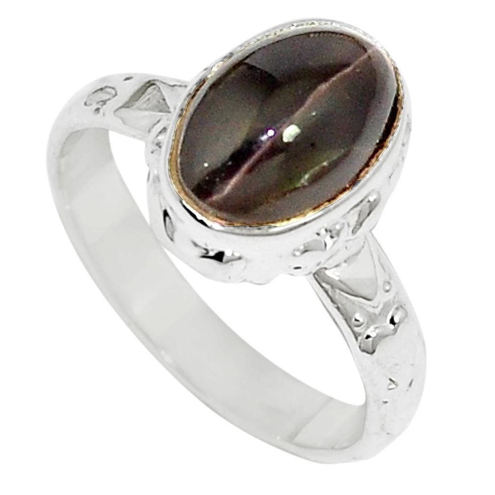 925 silver 3.51cts natural cat's eye sillimanite solitaire ring size 6 m88110