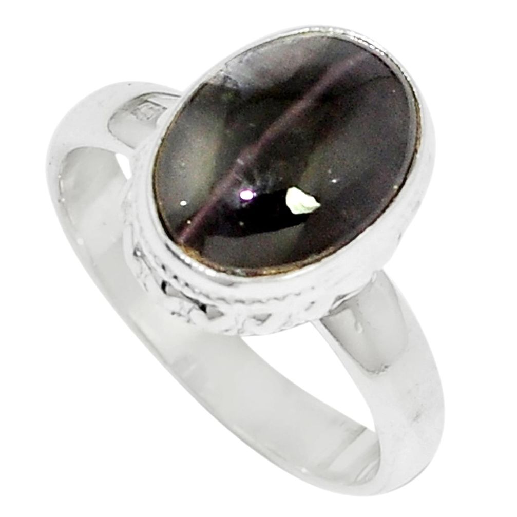 4.92cts natural cat's eye sillimanite 925 silver solitaire ring size 7 m88112